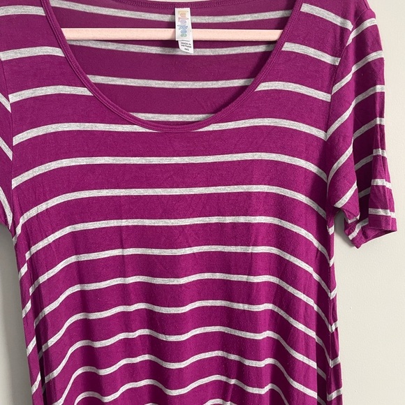 Bright Purple and Gray Striped Lularoe Perfect T-Shirt - Picture 2 of 7